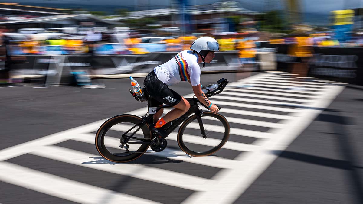 Ironman World Championships Hawai’i 2022 An Athlete Riding Her Bike On The Course Of A Full Distance Triathlon Race